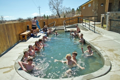 Soaking in the hot springs pool