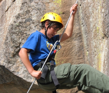 On rappel (abseiling)