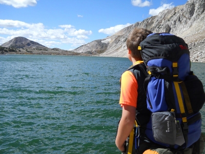 Backpacking by a lake