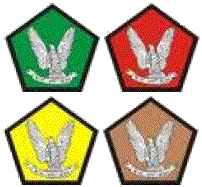 Pramuka Garuda (green/Cubs, red/Scouts, yellow/Seniors, tan/Rovers)